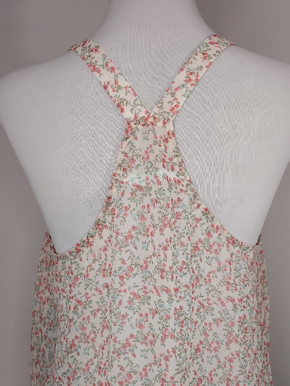 Maurices Off White Pink Green Floral Embroidered Semi Sheer Racerback Top Size M - Picture 6 of 8